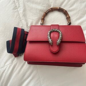 Gucci Dionysus  Red Leather Shoulder Bag with Bamboo Handle